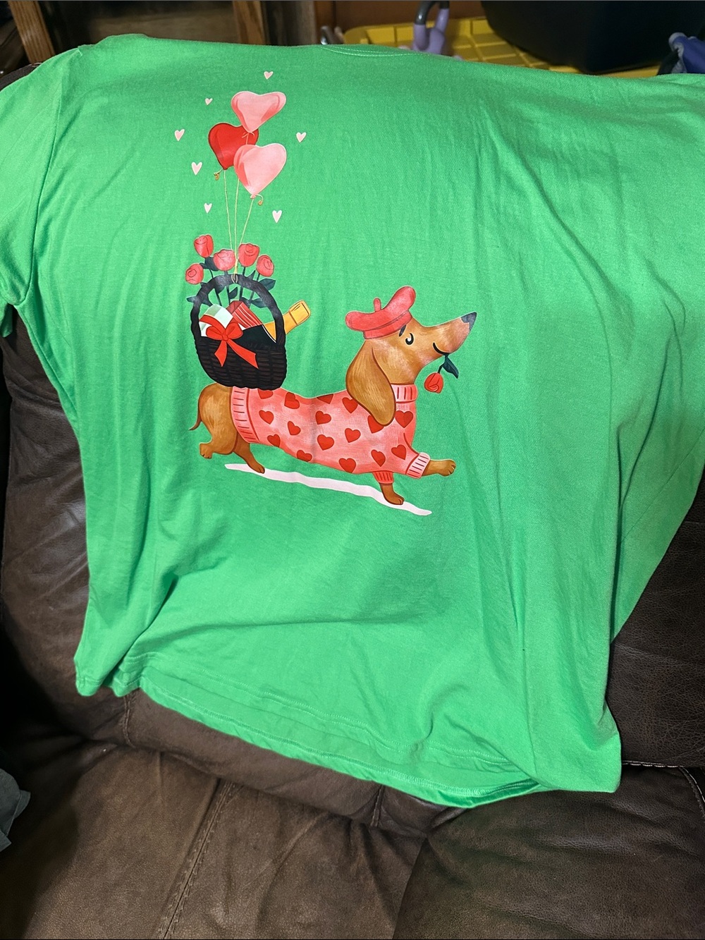 Source Unknown Green Tee with Dachshund Valentine Graphic